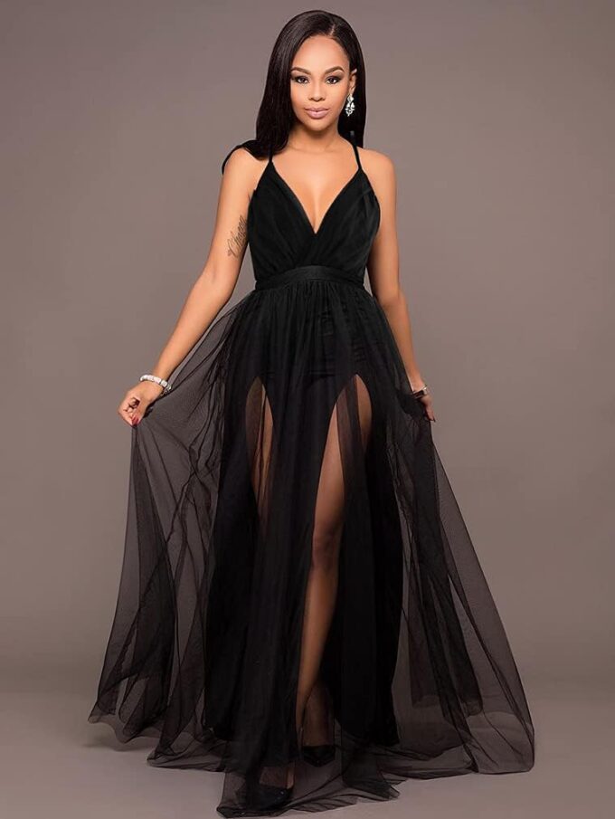 XXTAXN Women's Sexy Deep V Neck Split Cocktail Party Formal Bridesmaid Maxi Dress – Bild 2