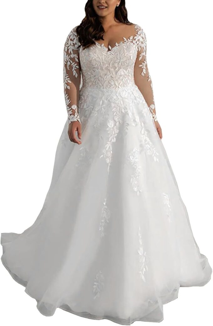 JAEDEN Spitze Brautkleid mit Ärmel Grosse Grössen Hochzeitskleider A-Linie Prinzessin Standesamt Brautkleider