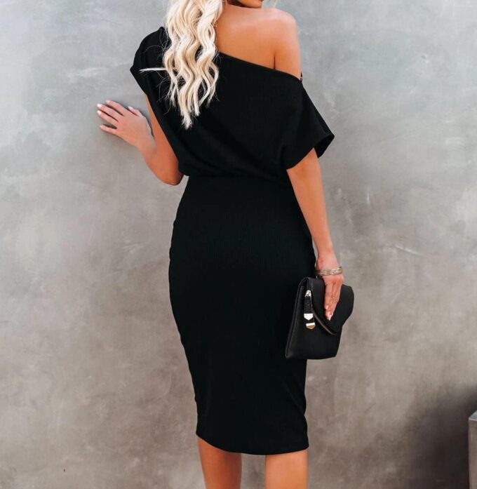 Ezbelle Women's 2025 Summer Dress Off The Shoulder Short Sleeve Ribbed Casual Party Bodycon Midi Dresses – Bild 7