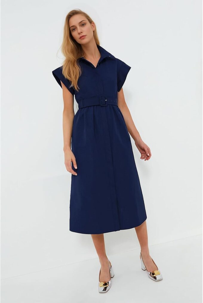 Jenkoon Women's Turn Down Collar Shirt Dress with Belt Short Sleeve Shell Trench Coat Formal Dresses – Bild 3