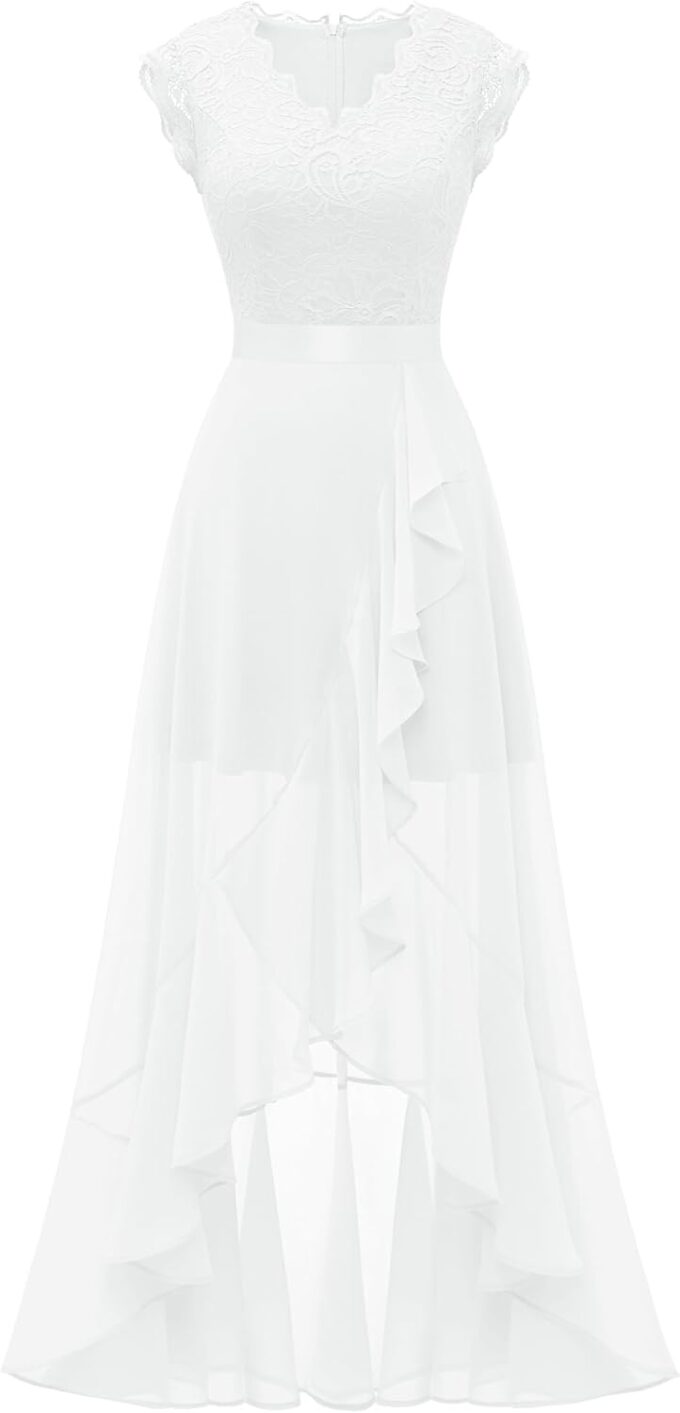 Dressystar Damen Elegant Abendkleider Hochzeit V-Ausschnitt Cocktailkleid Maxi Lang Brautkleid Standesamt Weiß S – Bild 3