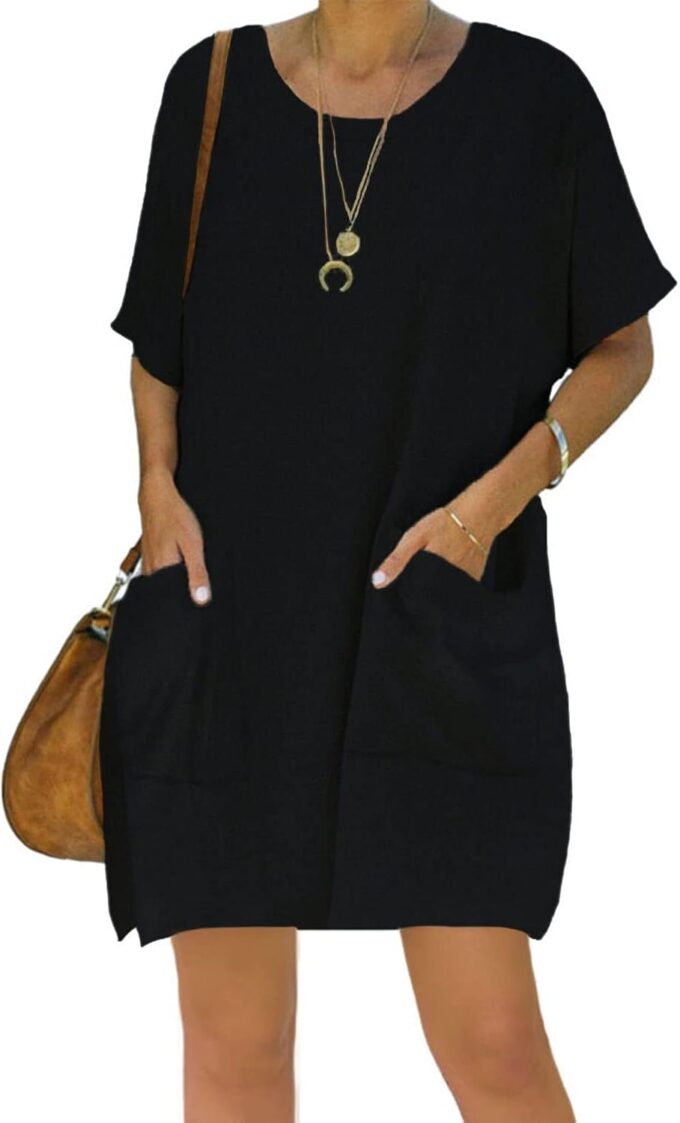 Women’s Casual Summer T Shirt Dress Elastic Loose Short Sleeve Dress with Pocket for Women – Bild 2