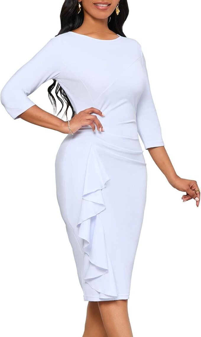 Bodycon Pattern Dress for Women Fashion Semi Formal Print Mock Neck 3/4 Sleeve Cocktail Party Midi Sheath Dresses – Bild 3