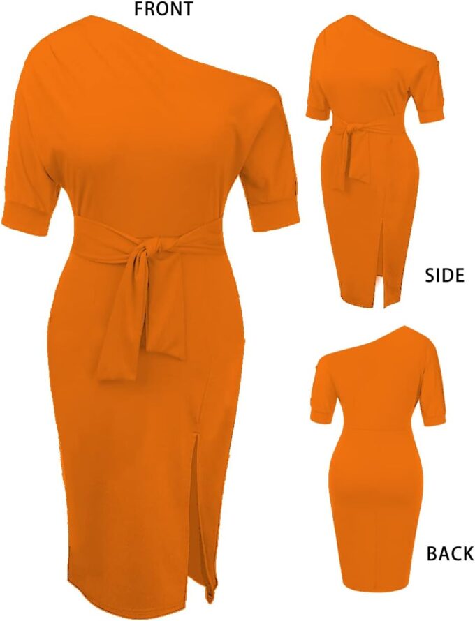 LILYIN Damen-Midi-Bleistiftkleid mit Gürtel, Seitenschlitz, schulterfrei, mit Taschen – Bild 6
