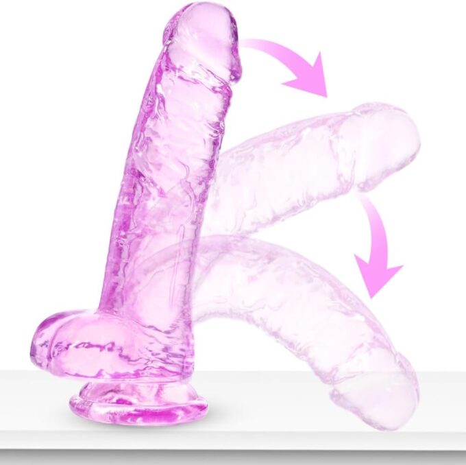 Rosa Saugnapf-Dildo, 21 cm, realistischer Dildo, kleines Anfänger-Sexspielzeug für Erwachsene für Frauen/Männer/Schwule, mit gebogenem Schaft und Hoden, geeignet für Vagina, G-Punkt und Anus – Bild 3