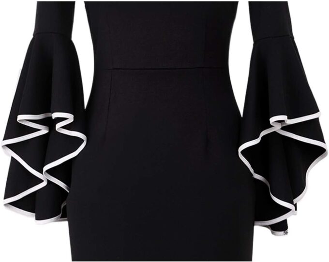 VFSHOW Damen-Bleistiftkleid mit Rüschen, Glockenärmel, Business, Cocktailparty, figurbetontes Bleistiftkleid – Bild 5