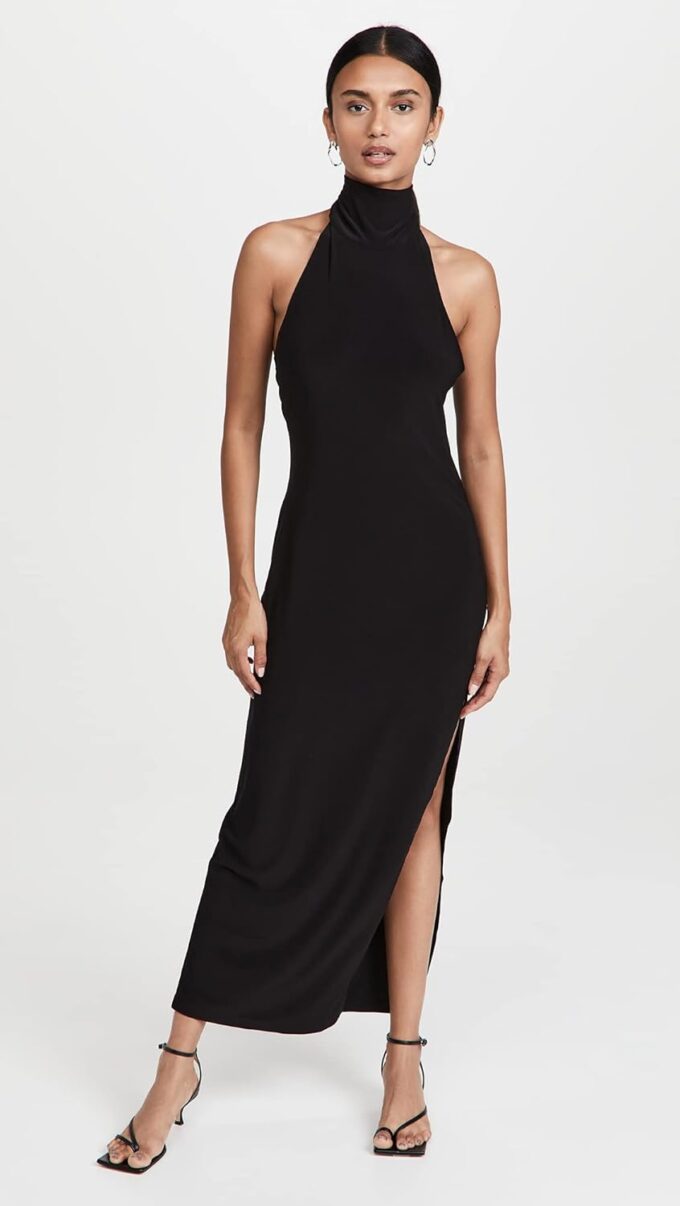 Norma Kamali Women's Halter Turtle Side Slit Gown – Bild 2