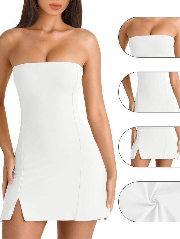 HYZ Women's Tube Strapless Sleeveless Y2K Split Party A-Line Mini Dress – Bild 3