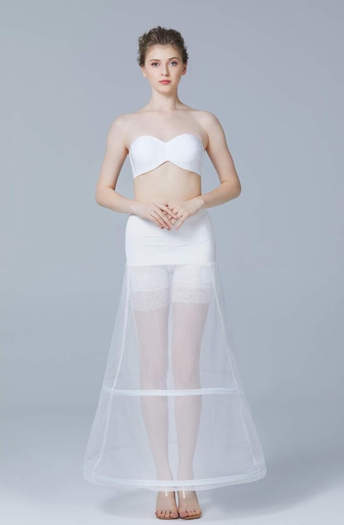 BEAUTELICATE Petticoat Unterröcke Reifrock Damen Rockabilly A Linie Lang für Hochzeit Brautkleid Abendlieid Weiß – Bild 3
