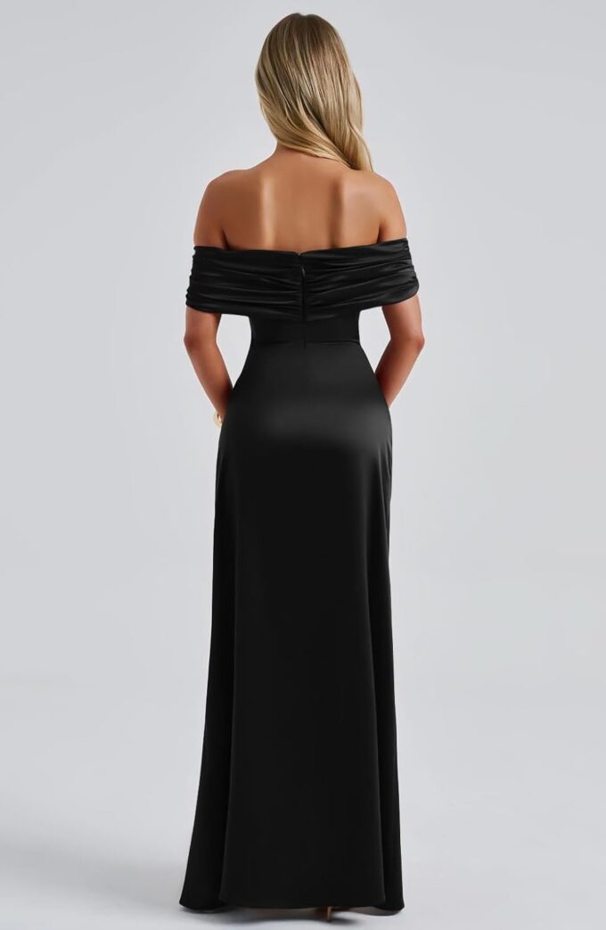 Memoriesea Women's Elegant Off Shoulder High Split Bodycon Evening Wedding Maxi Dress – Bild 6