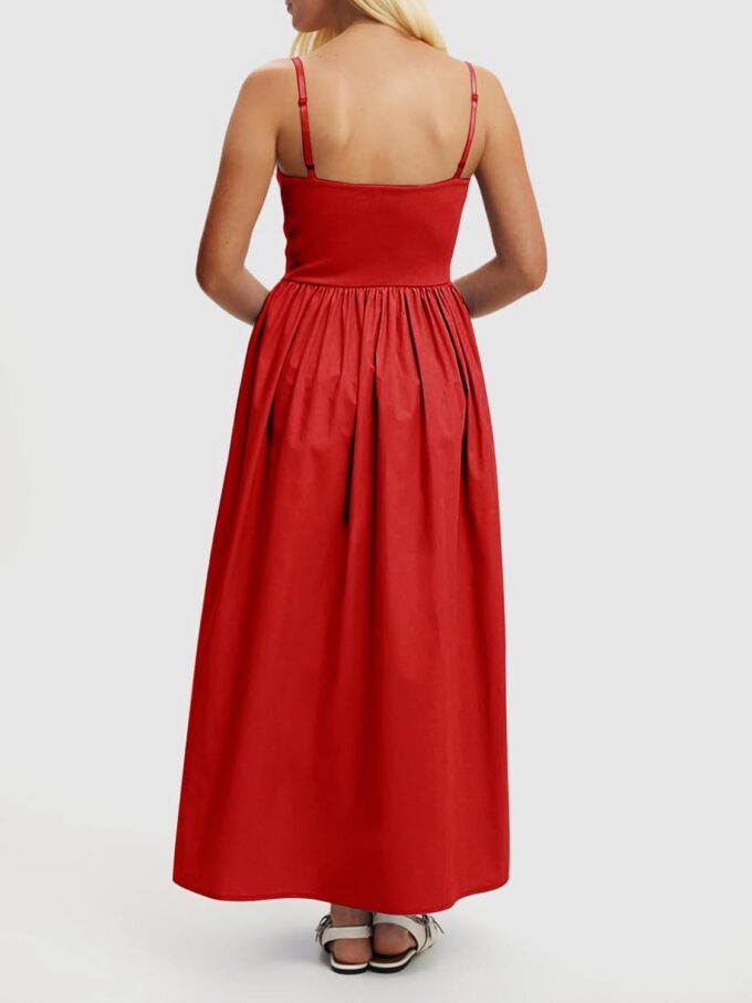 Women’s Sleeveless V-Neck Maxi Dress with Pockets – Slim Fit Casual Summer Spaghetti Strap Dress for Vacation – Bild 3