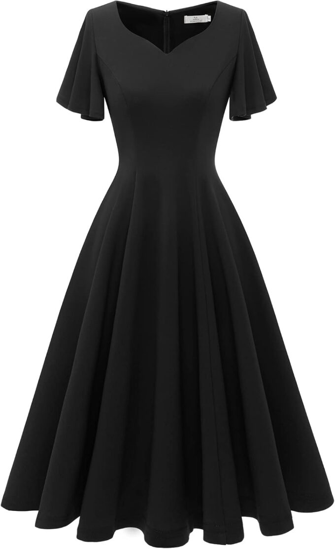 HomRain Wedding Guest Dresses for Women Vintage Short Sleeves Casual Fit and Flare Cocktail Formal Dress for Tea Party – Bild 2