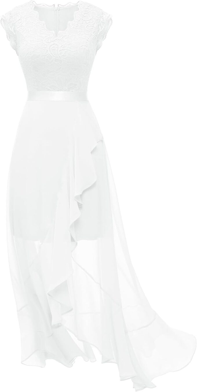 Dressystar Damen Elegant Abendkleider Hochzeit V-Ausschnitt Cocktailkleid Maxi Lang Brautkleid Standesamt Weiß S – Bild 5