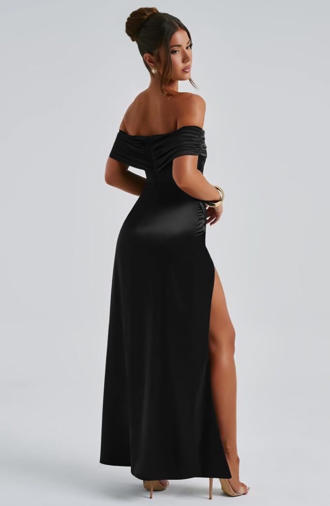 Memoriesea Women's Elegant Off Shoulder High Split Bodycon Evening Wedding Maxi Dress – Bild 5