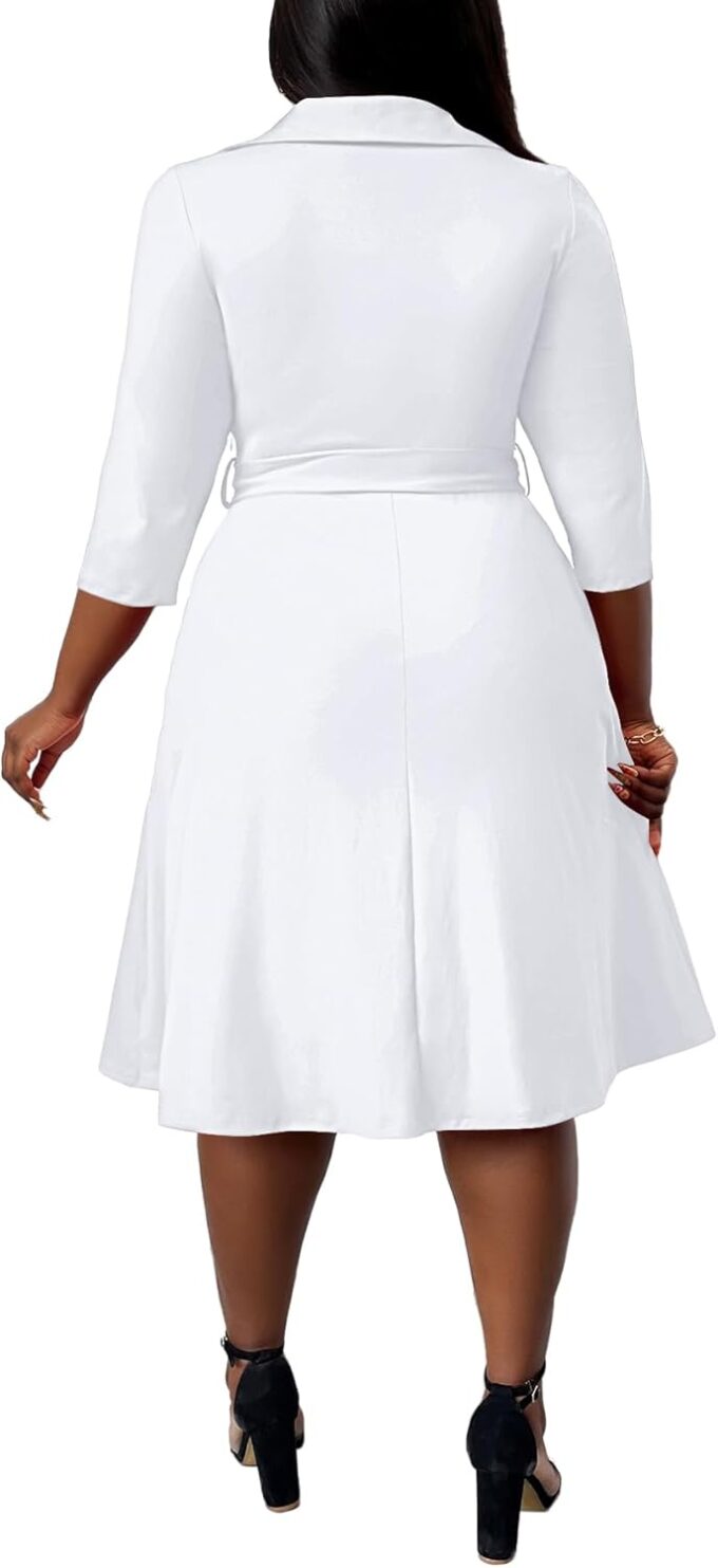 FANDEE Plus Size Midi Dress for Women - Printing Summer Dresses for Wedding Guest Cocktail Party 3/4 Sleeve V Neck（XL-5XL） – Bild 3