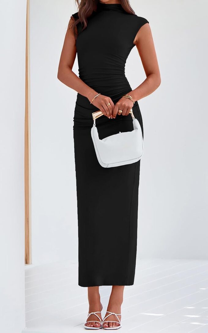PRETTYGARDEN Women's Summer Maxi Dress Ruched Bodycon Sleeveless Formal Wedding Guest Elegant Cocktail Party Slit Dresses – Bild 4