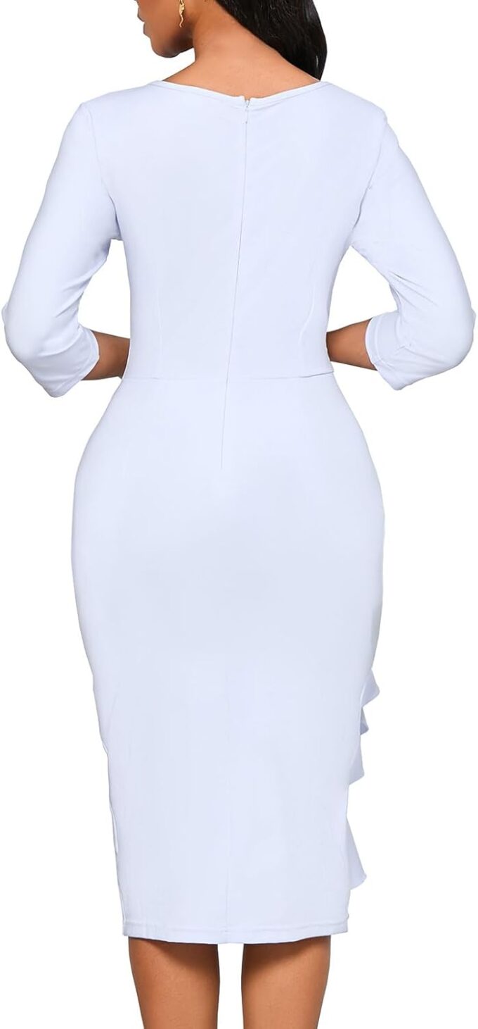 Bodycon Pattern Dress for Women Fashion Semi Formal Print Mock Neck 3/4 Sleeve Cocktail Party Midi Sheath Dresses – Bild 6