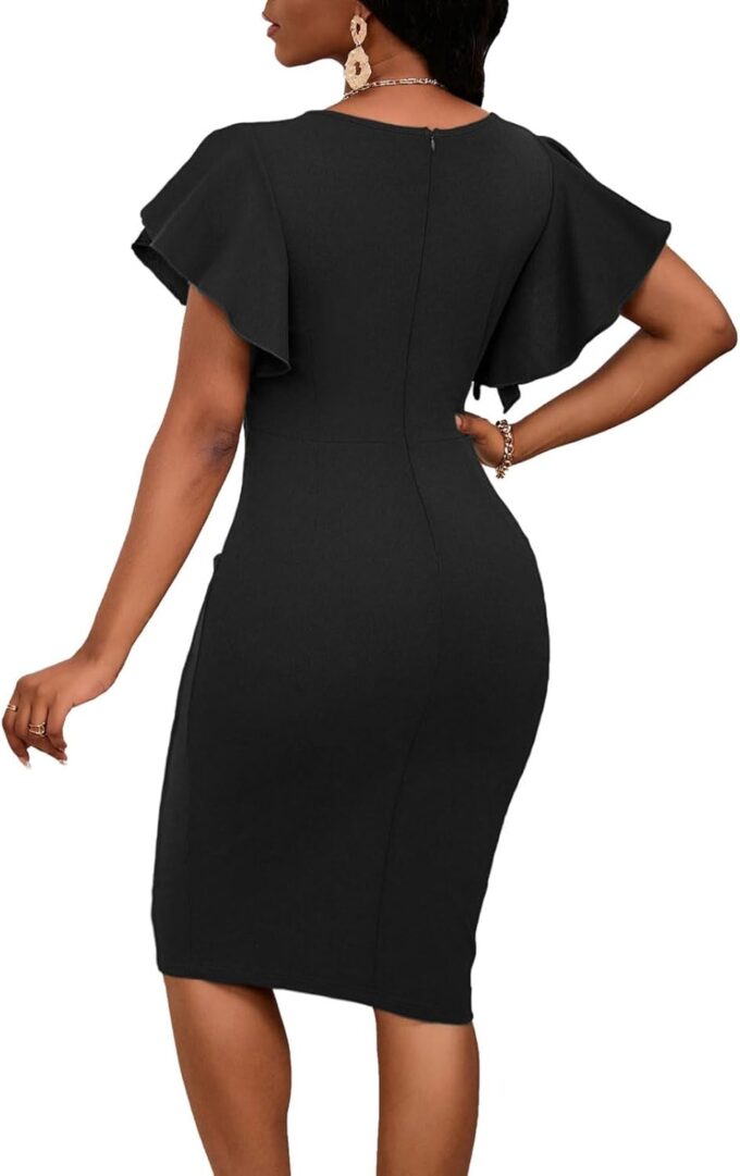 Bodycon Pattern Dress for Women Fashion Semi Formal Print Mock Neck 3/4 Sleeve Cocktail Party Midi Sheath Dresses – Bild 2