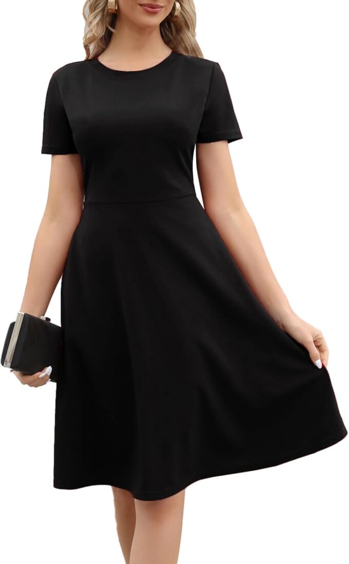 Damen 2024 Fit and Flare Kleid Sommer Casual Elegant Vintage Blumendruck Arbeit Party A-Linie Kleid mit Taschen 162