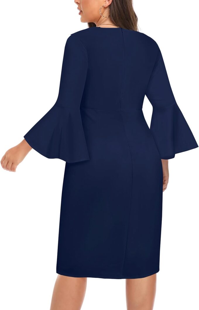 Talisea Damenkleid in Übergröße, halbformell, für Hochzeit, Gast, Kirche, Büro, Interview, V-Ausschnitt, Glockenärmel – Bild 4