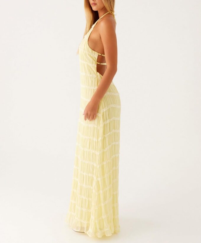 Women Halter Neck Pleated Maxi Dress Sleeveless Backless Smocked Long Dress Open Back Flowy Sundress Vacation Dresses – Bild 3