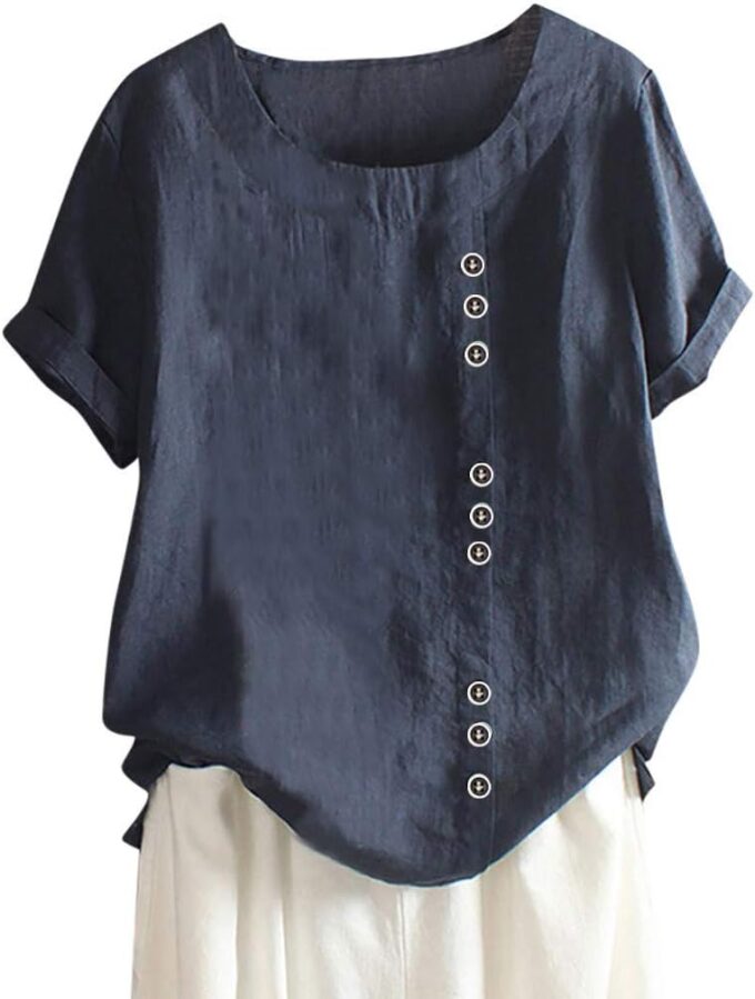 Leinenbluse Damen Oversize Bluse Sommer - Grosse GröSsen Funktionsshirt Kurzarm Einfarbig/Blumen Tunika Top Tshirt Schwarz Damen Sexy Oberteil Damen Locker LäSsig Damenshirt Sweatshirt