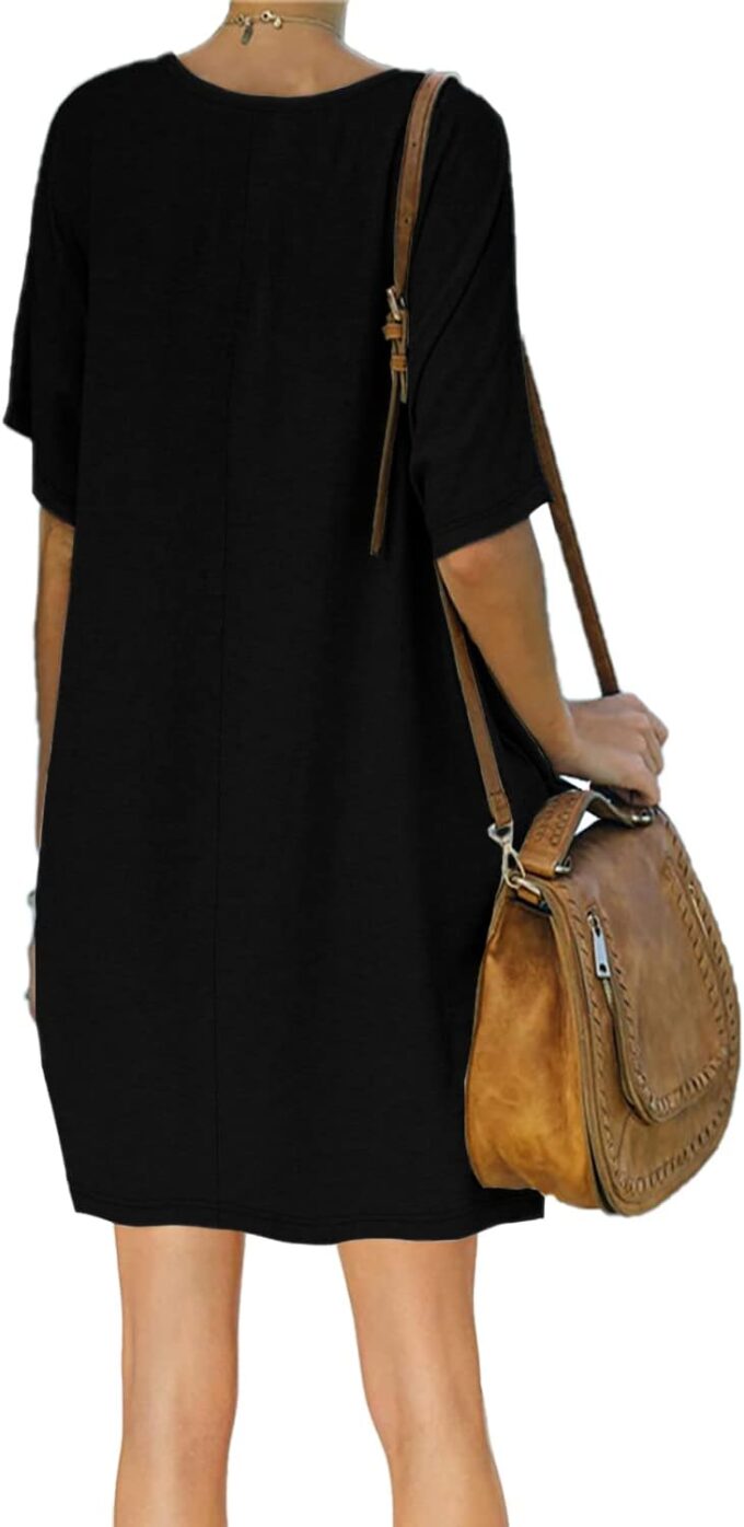 Women’s Casual Summer T Shirt Dress Elastic Loose Short Sleeve Dress with Pocket for Women – Bild 3