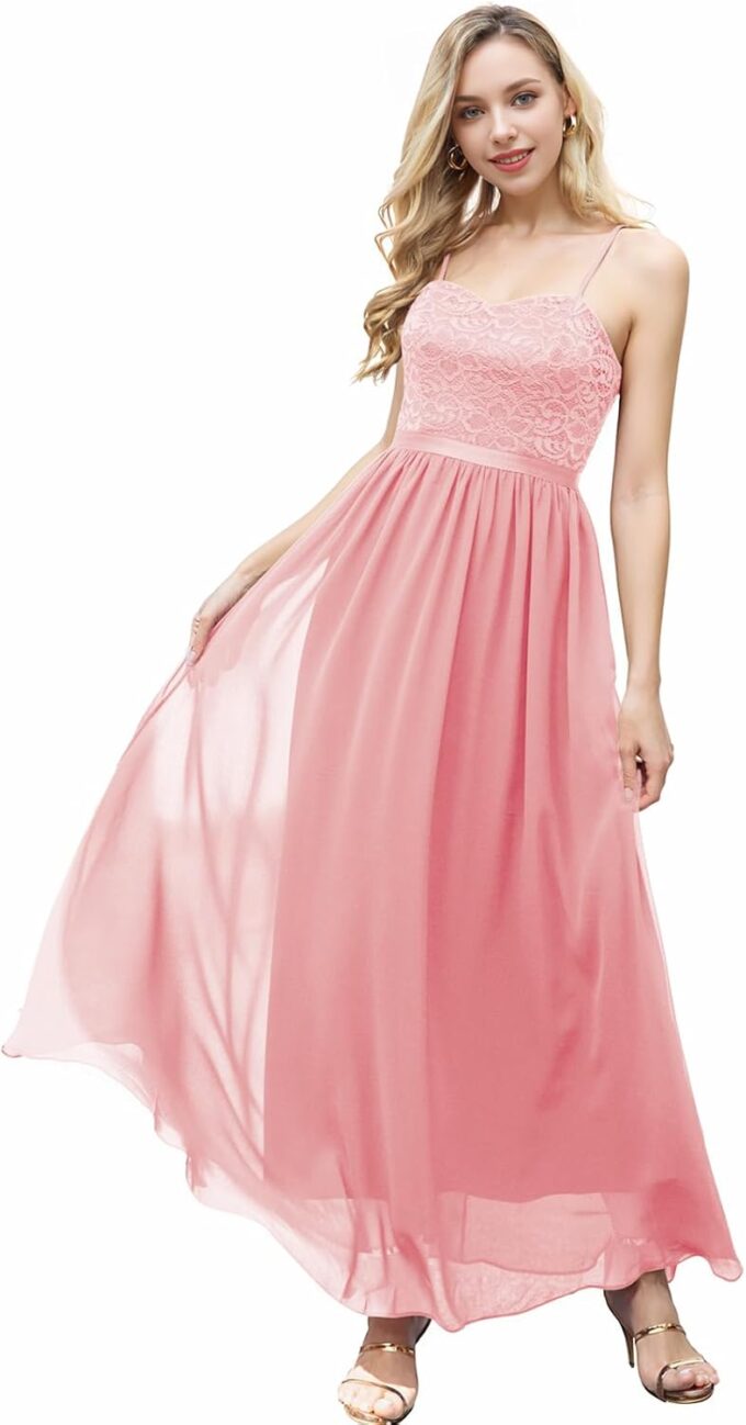 DRESSTELLS Abendkleider Elegant für Hochzeit Festlich Ballkleid Damen Lang Brautkleid Standesamt Brautjungfernkleider mit Spaghettiträger Jugendweihe Kleider – Bild 7