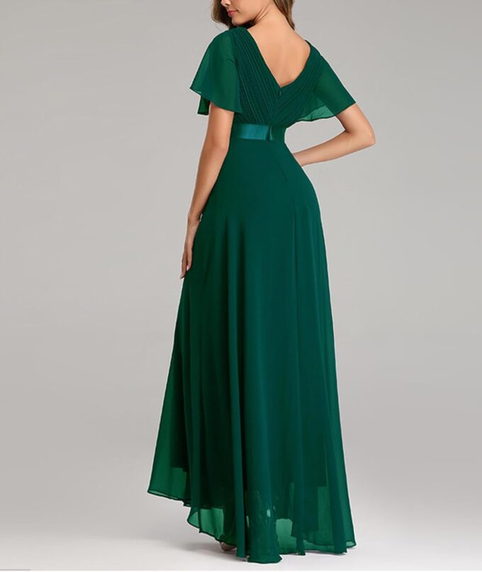 ECDAHICC Damen Abendkleider Gürtel V-Ausschnitt Hohe Taille A-Linie Chiffon Brautjungfernkleid Elegant Lang Ballkleid – Bild 5