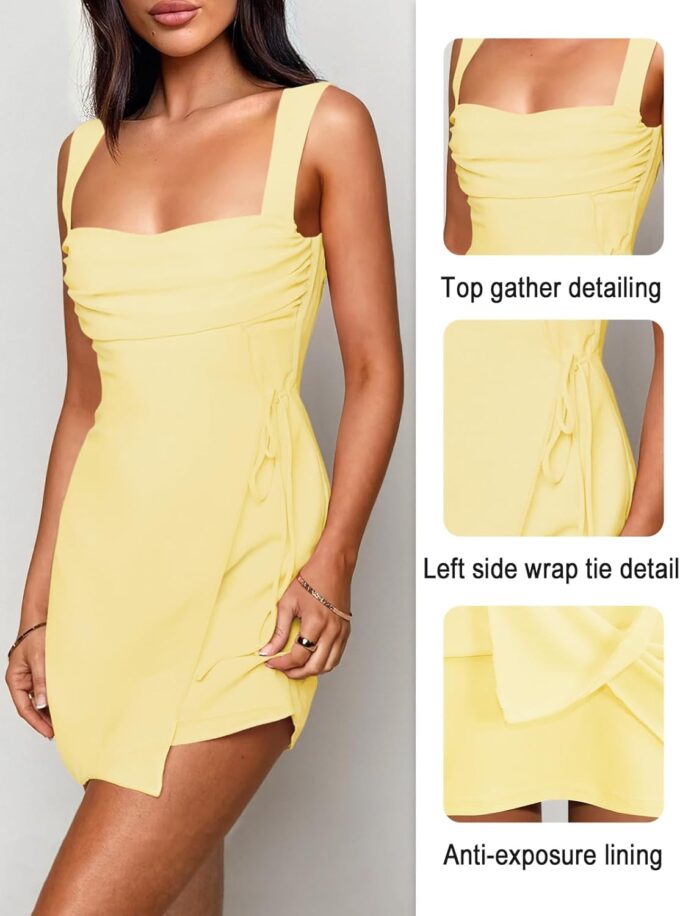 Women's Sexy Ruched Mesh Midi Short Dresses for Women Square Neck Fitted Elegant Club Party Cocktail Dress – Bild 3