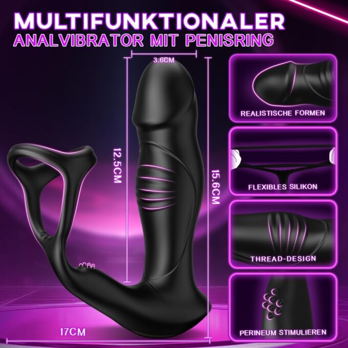 Analvibratoren für Mann Prostata Stimulation Männer mit Penisring 9 Schwungmodi & Rollkugeln-Stoßfunktion 9 Vibrationen Analplug für männer Sex Spielzeug für die Männer Anal Vibrator Anal dildo – Bild 5