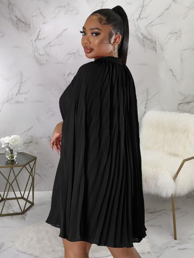 Women’s Casual Cape Sleeve Pleated Split Short Dress Loose Fit Cocktail Party Flowy Dress – Bild 4