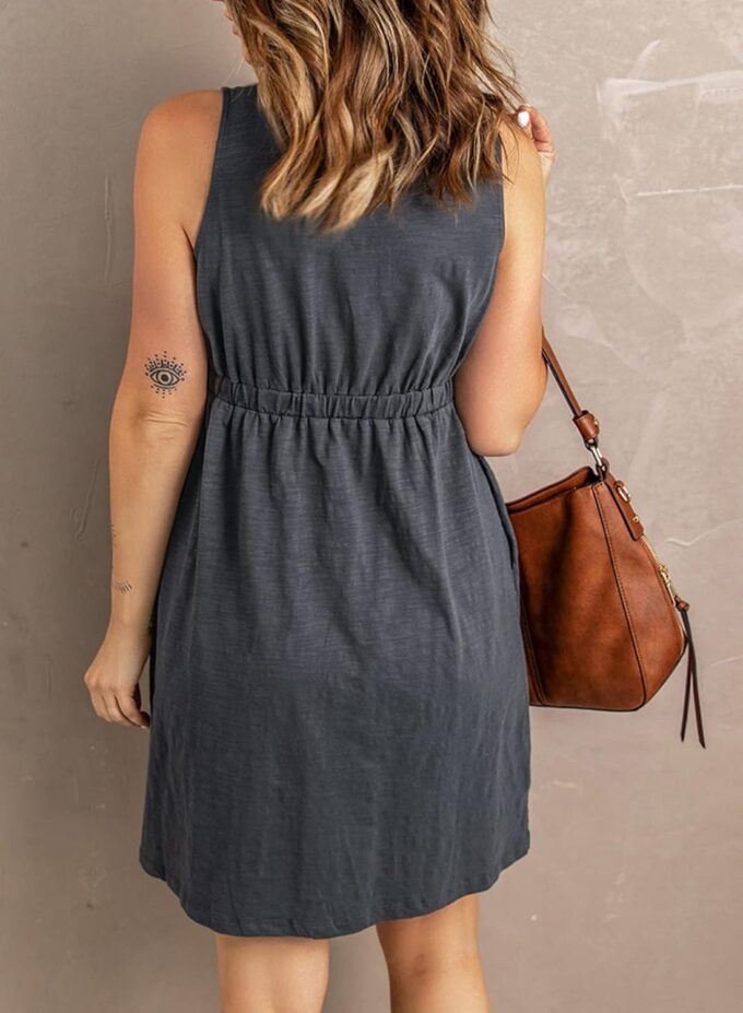 Acelitt Women Summer Casual Sleeveless Button Down Elastic Waist Swing Dresses, XS-2XL – Bild 2