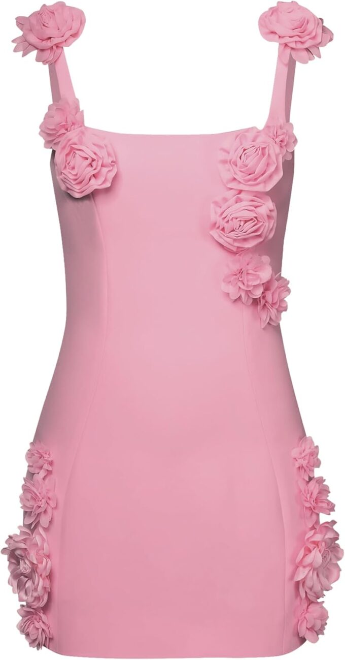 JW PEI Women's Elaina Pink Rosette Applique Mini Dress