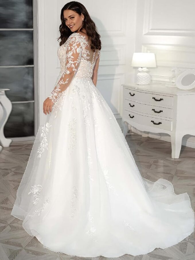 JAEDEN Spitze Brautkleid mit Ärmel Grosse Grössen Hochzeitskleider A-Linie Prinzessin Standesamt Brautkleider – Bild 2