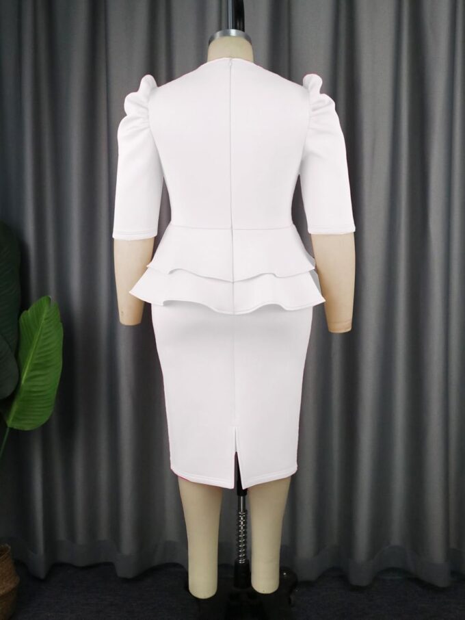 ONTINVA Damenkleid, V-Ausschnitt, Übergröße, Schößchen, für die Arbeit, figurbetont, kurzärmelig, Midi-Kleider – Bild 4