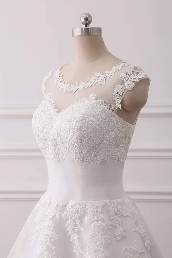 LNNLSS Elegante Kurz Vintage Brautkleid für Braut mit Spitze Ärmellos, Elfenbein, 56 – Bild 5