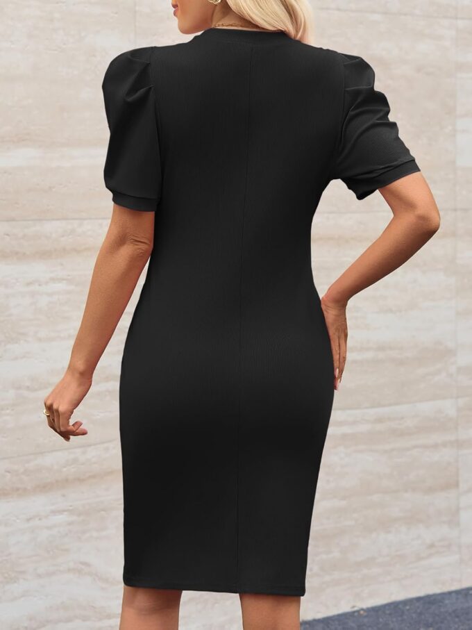 Cicy Bell Damen Puffärmel, figurbetont, Arbeitskleid, Rundhalsausschnitt, Business, Freizeit, Büro, Bleistiftkleid – Bild 6