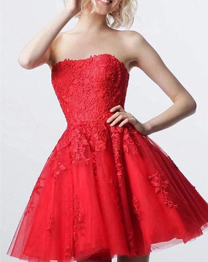 Lace Homecoming Dresses Short A Line Strapless Formal Cocktail Party Gowns – Bild 3