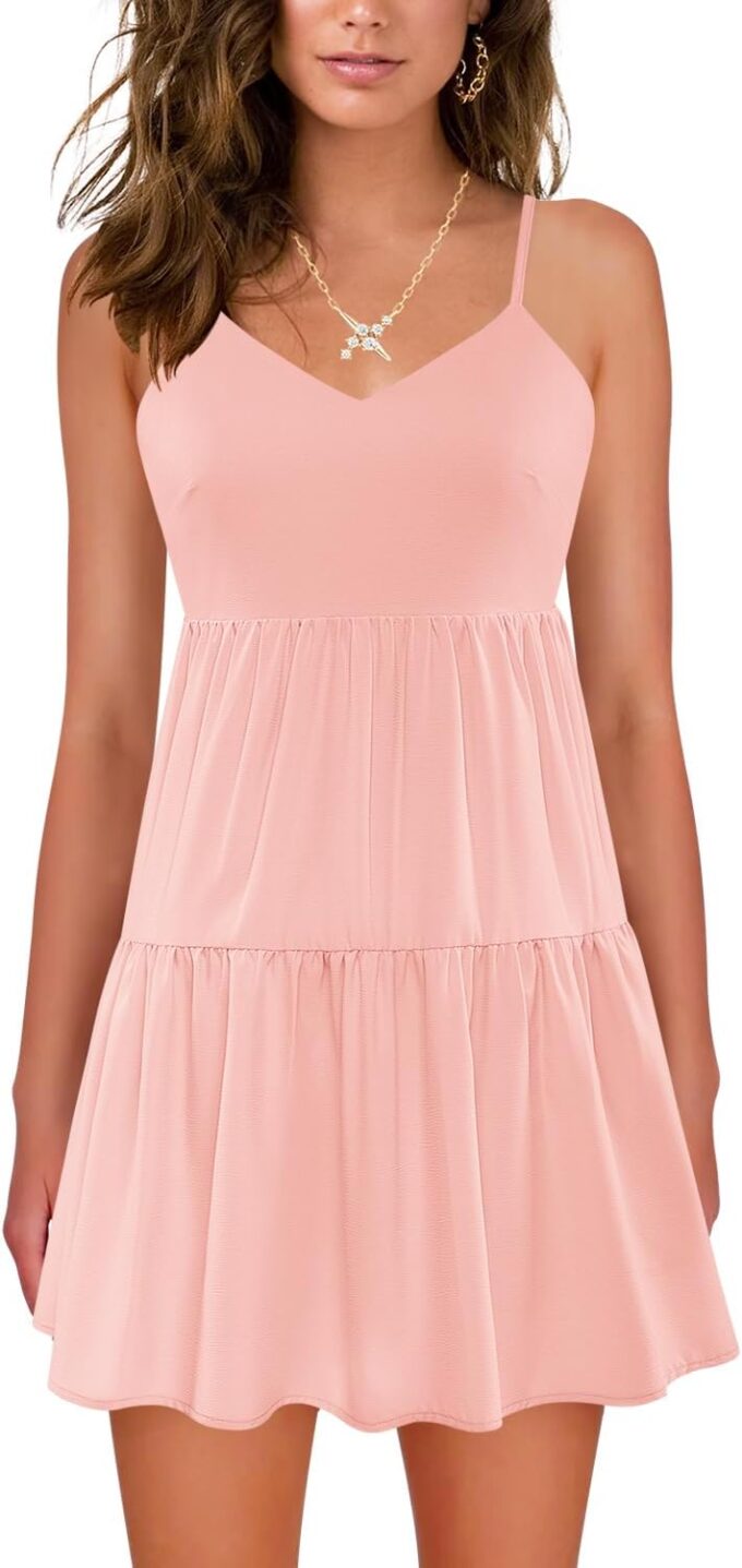Nova In Sky Womens Summer Dresses 2025 Flowy Boho V-Neck Beach Sundresses Spaghetti Strap Tiered Mini Swing Skater Dress – Bild 3