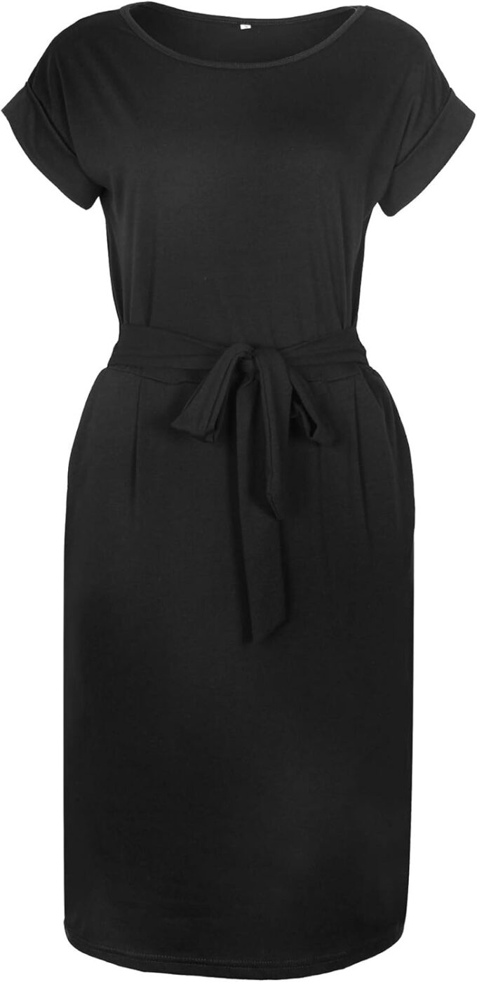 PALINDA Damen gestreiftes elegantes kurzärmeliges Kleid für die Arbeit lässig Bleistiftkleid mit Gürtel – Bild 4