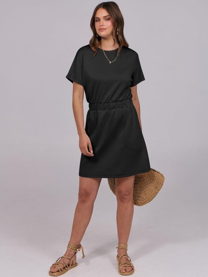 ANRABESS Womens Dresses 2025 Summer Casual Short Sleeve Crew Neck Elastic Waist Mini T Shirt Dress with Pockets – Bild 6