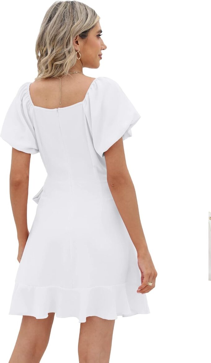SAMPEEL Womens Summer Dresses Square Neck Puff Sleeve Tie Waist Short Dress – Bild 4