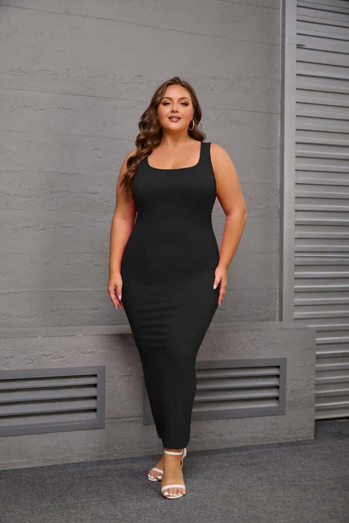 YeGine Women Plus Size Sleeveless Bodycon Maxi Dresses Sexy Slim Tank Dresses – Bild 3