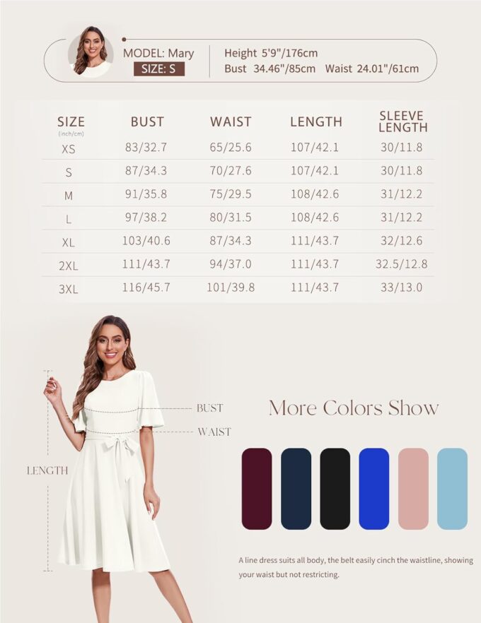 Bbonlinedress Cocktailkleid Damen Kurzarm midilang festlichs Kleid mit Gürtel Abendkleider elegant für Hochzeit Partykleider – Bild 6