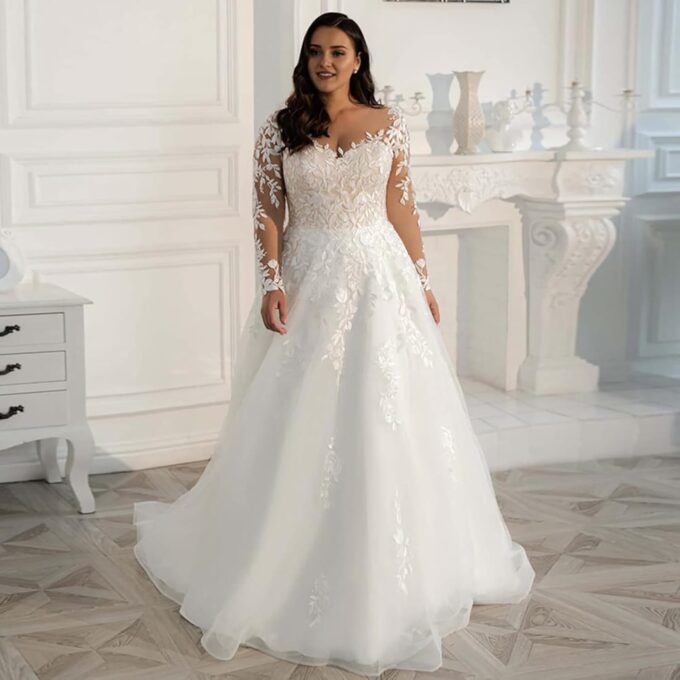 JAEDEN Spitze Brautkleid mit Ärmel Grosse Grössen Hochzeitskleider A-Linie Prinzessin Standesamt Brautkleider – Bild 5