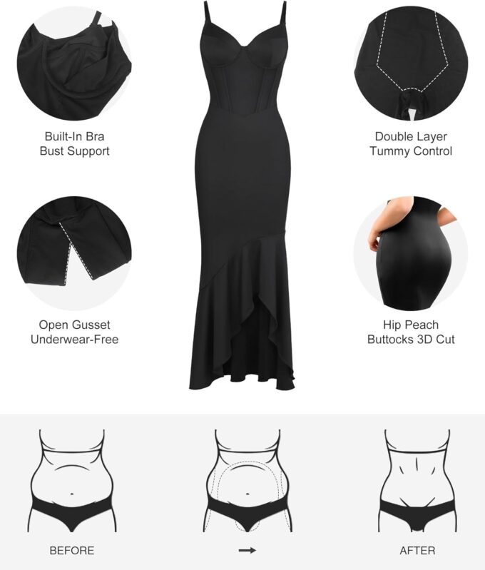 Popilush Corset Dress Built in Shapewear - Formal Dress for Women Deep V Neck Maxi Slip Bridesmaid Dresses for Wedding – Bild 4