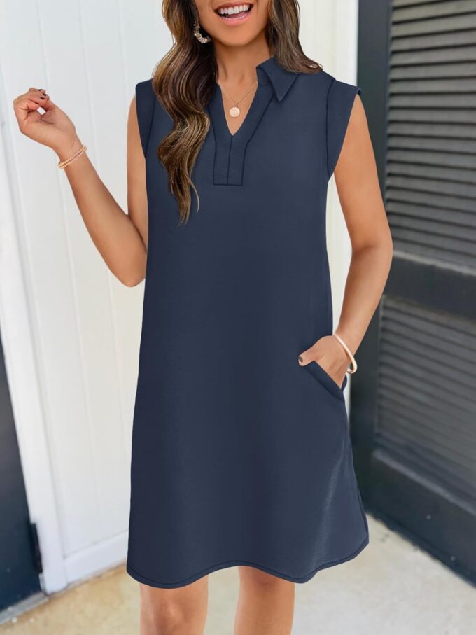 MEROKEETY Women's 2025 Summer Short Sleeve Mini Dress Casual Collared V Neck Loose T Shirt Dresses – Bild 4