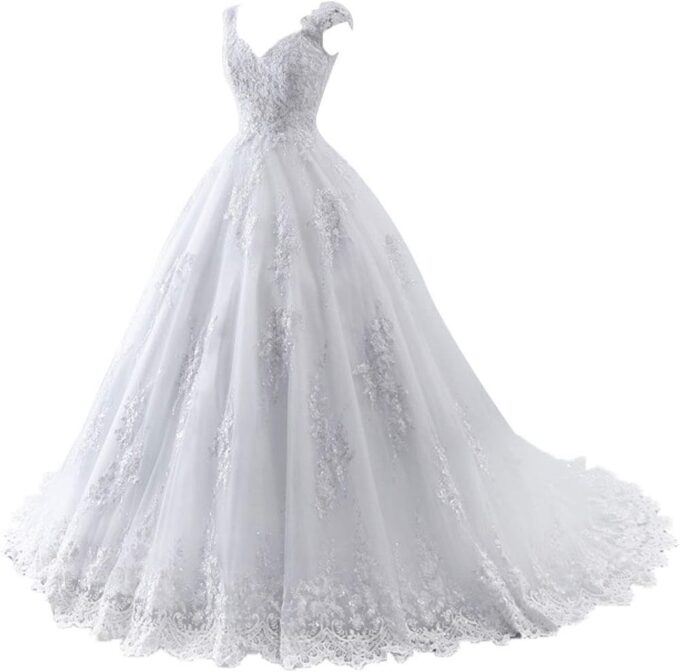 TAIGUHUI Brautkleid Lange Prinzessin Braut Tüll, Weiß, 38 – Bild 5