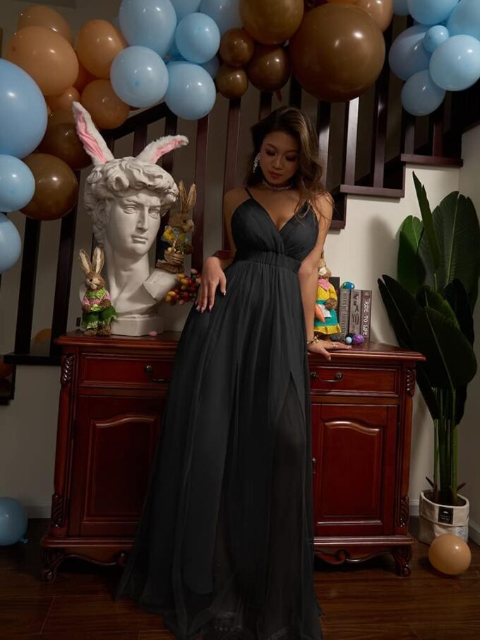XXTAXN Women's Sexy Deep V Neck Split Cocktail Party Formal Bridesmaid Maxi Dress – Bild 6
